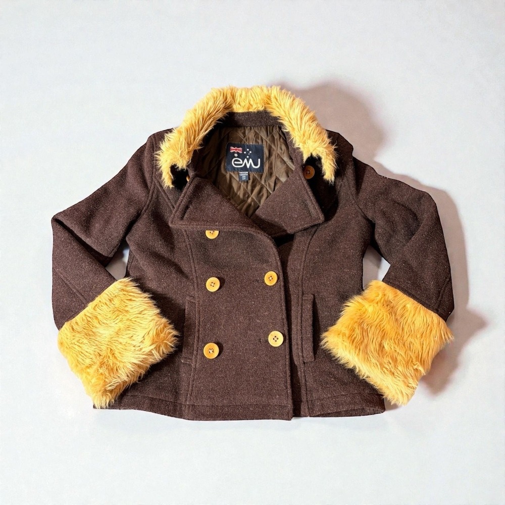 EMU Australia Womens Nordic Wool Winter Coat Faux Fur Trim Size M Brown Tan